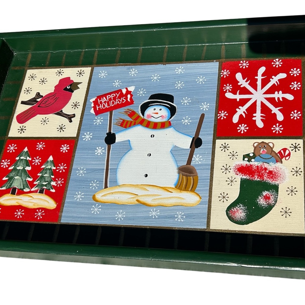 Festive Holiday Tray with Snowman and Cardinal